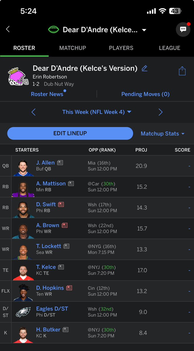 erinmrobby's tweet photo. @tkelce just wanted your opinion on my new fantasy football name! Or can you think of a better option?! 😉 #nodumbquestions #NewHeights https://t.co/xSVaxUfUMr