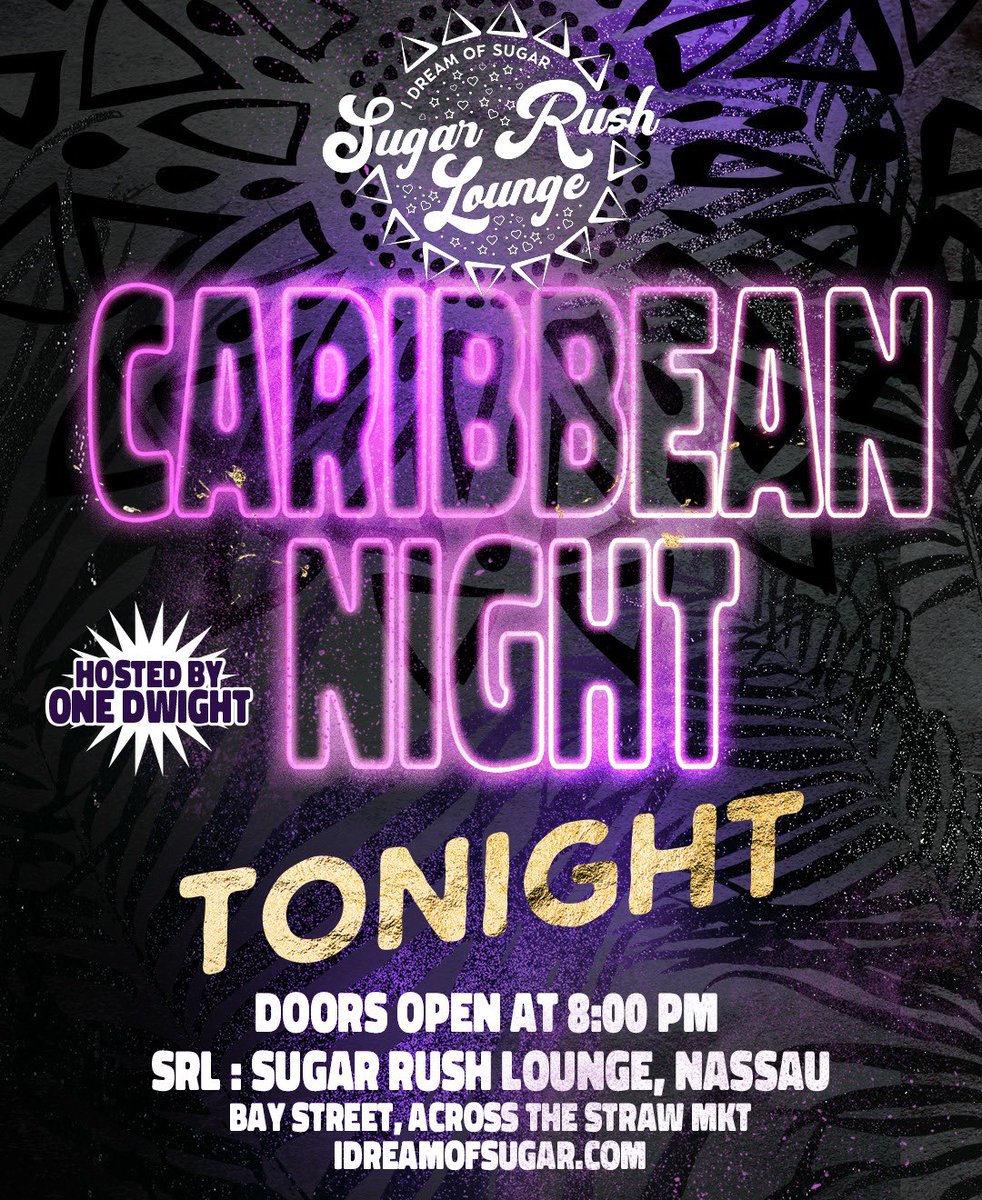 Experience the Rhythms of the Caribbean at Sugar Rush Lounge! 🌴 

Join us for a Caribbean Night hosted by the incredible DJ One Dwight. 

It's going to be a night of tropical vibes and unforgettable fun! 🎶🌅 

#CaribbeanNights #IslandRhythms #SugarRushVibes