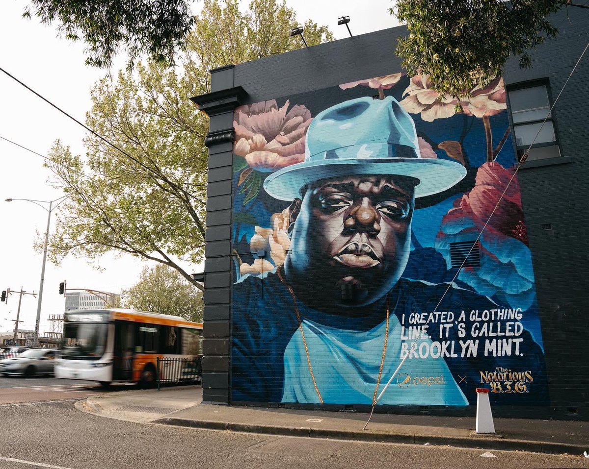 REPEATR888's tweet photo. BIGGIE!
I was lucky enough to team up with @pepsi to bring The Notorious BIG back to life, celebrating 50 years of Hip Hop with this mural in Melbourne, AUS.
Massive shoutout to all of those involved. #biggie #smalls #muralism #streetart #pepsi https://t.co/fIyvbQnfB5