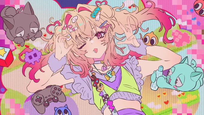 まお猫さんの「エイトビットガール」でイラストとタイトルロゴを担当させて頂きました!とてもkawaiiが詰まった楽曲とMVです!是非聴いて見てください 