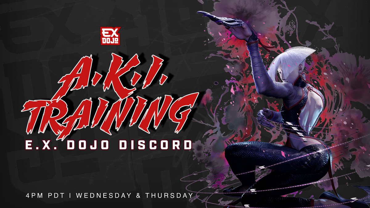 DoctaAfrikan's tweet photo. A.K.I Training today and tomorrow!
We're doing an A.K.I. lab session in the @EXdojo discord (4 p.m. PDT)! We'll also be doing a character breakdown with @Monopr as a special guest.👀
Discord link in the comments if you're interested. https://t.co/DoN2eRdoAM