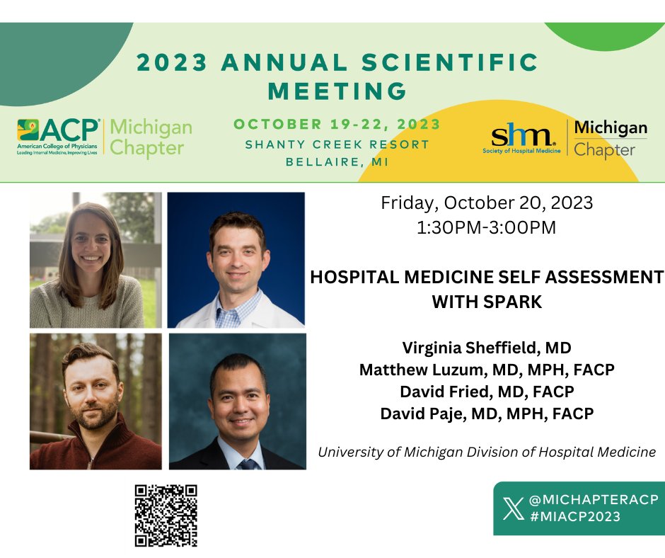 Michigan Chapter ACP (@michapteracp) on Twitter photo We are excited to offer the SHM SPARK Module during the MI-ACP and SHM-MI 2023 Annual Meeting! This module will be presented by amazing faculty from the Univ of MI Division of Hospital Medicine! #miacp2023 <a href="/PajeDavid/">David Paje</a> @ginny_sheffield
Register Here: tinyurl.com/5bj9s83y We are excited to offer the SHM SPARK Module during the MI-ACP and SHM-MI 2023 Annual Meeting! This module will be presented by amazing faculty from the Univ of MI Division of Hospital Medicine! #miacp2023 <a href="/PajeDavid/">David Paje</a> @ginny_sheffield
Register Here: tinyurl.com/5bj9s83y