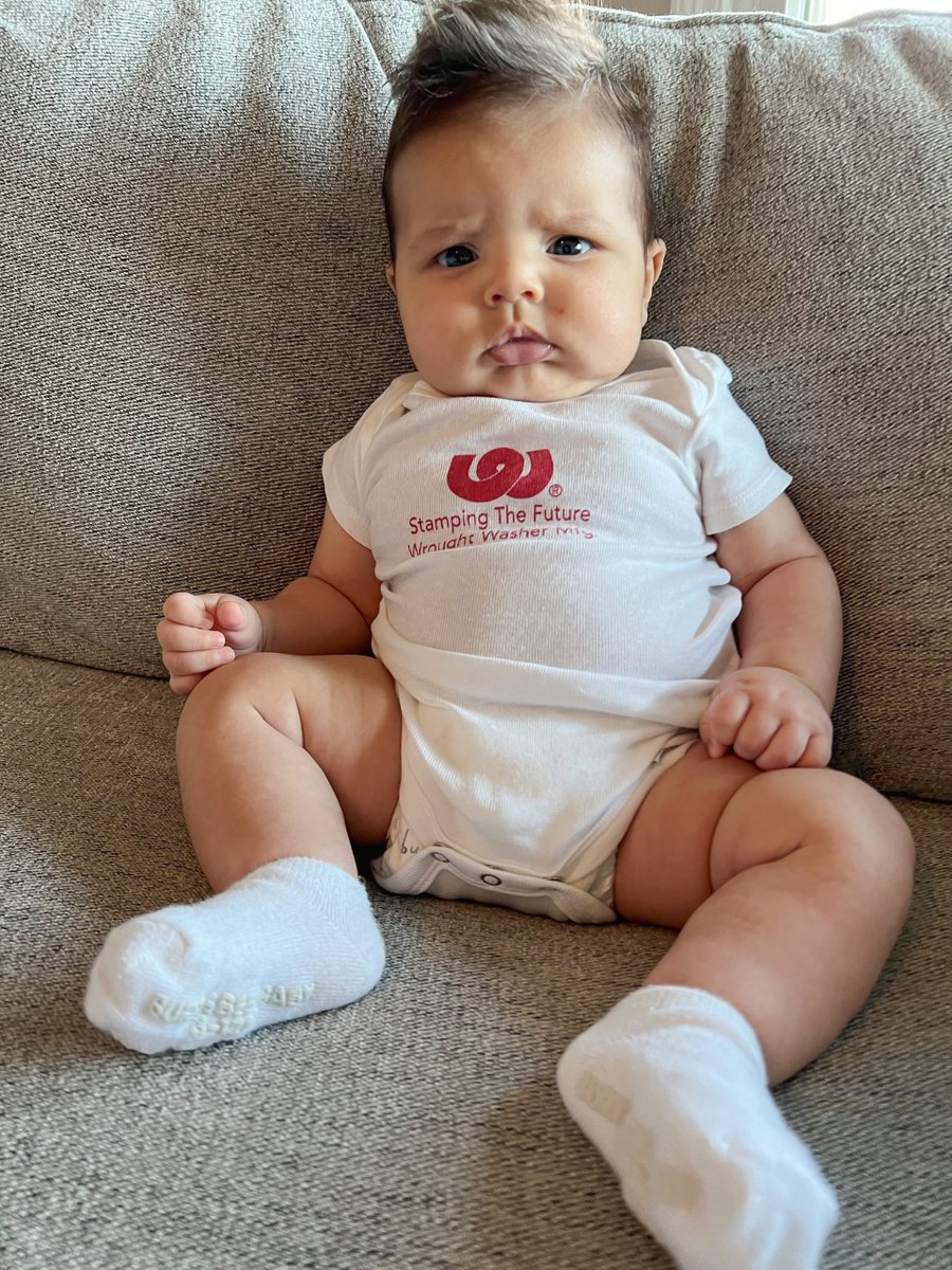 WroughtWasher's tweet photo. Say hello to the future of Wrought Washer! This baby boy made our day showing off his Wrought Washer onesie.

The next generation of workers is going to be helping us "Stamp The Future" before we know it. https://t.co/DWQO74DzKX