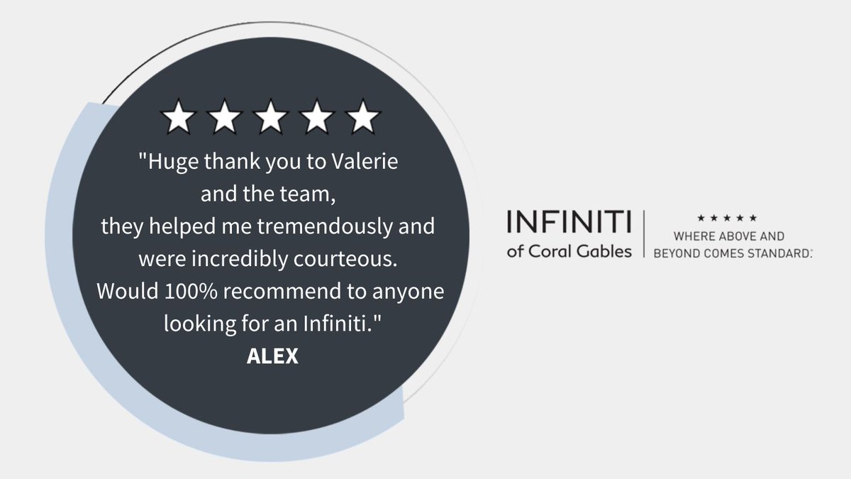 IofCG's tweet photo. Alex, we're so glad to know that Valerie and our team at INFINITI of Coral Gables were able to assist you!

Enjoy your new Infiniti!🥳 https://t.co/rVcIMZ65Mg