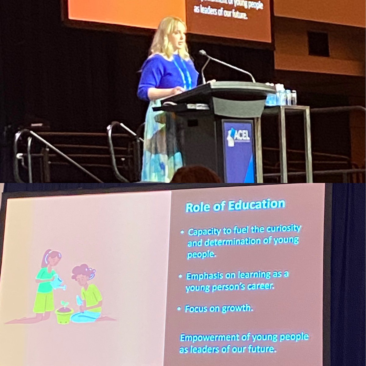 Terrific beginning to Day 2 of #ACELNC23 learning with year 12 student Charlotte Armon in asking the question “how we fuel the curiosity and determination of young people ?”