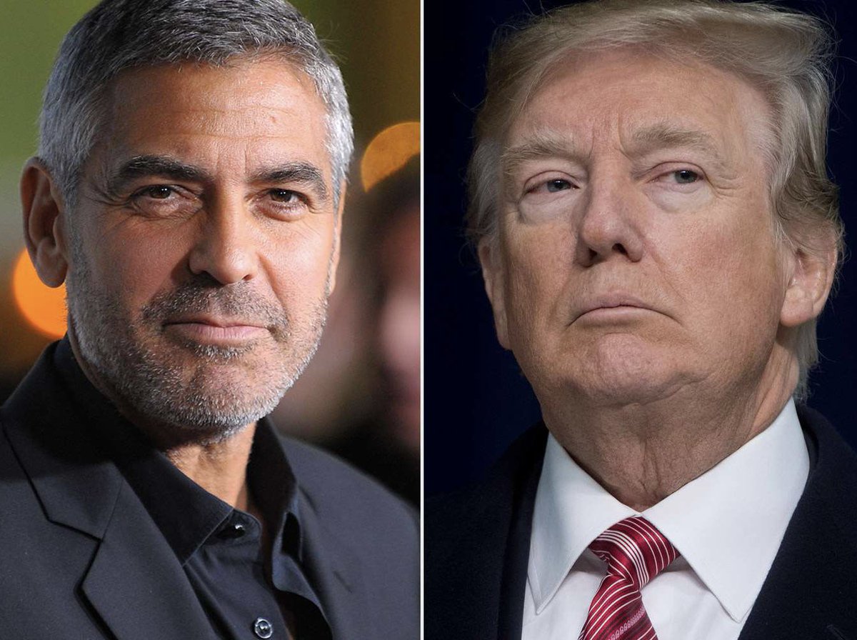 Here is George Clooney response after Trump accused him of being a 'Hollywood elite.' 'Here’s the thing: I grew up in Kentucky. I sold insurance door-to-door. I sold ladies’ shoes. I worked at an all-night liquor store. I would buy suits that were too big and too long and cut…