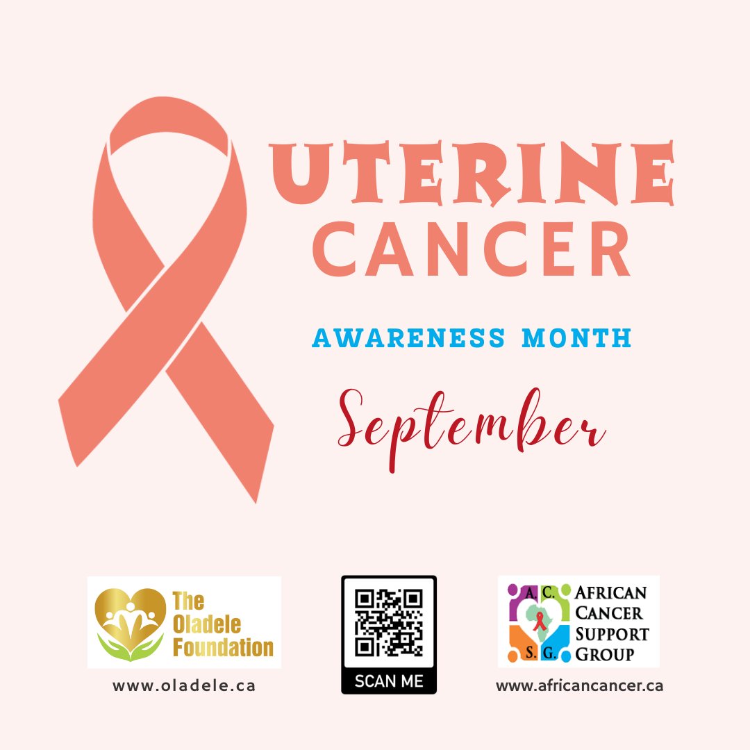 September is #UterineCancerAwareness Month. 
Most common cancer of the female reproductive system. It starts in the uterus. Regular checkups detect it early

#TheOladeleFoundation #AfricanCancerSupportGroup #UterineCancer #gynecologicalcancer #BlackHealthmatters #CancerAwareness