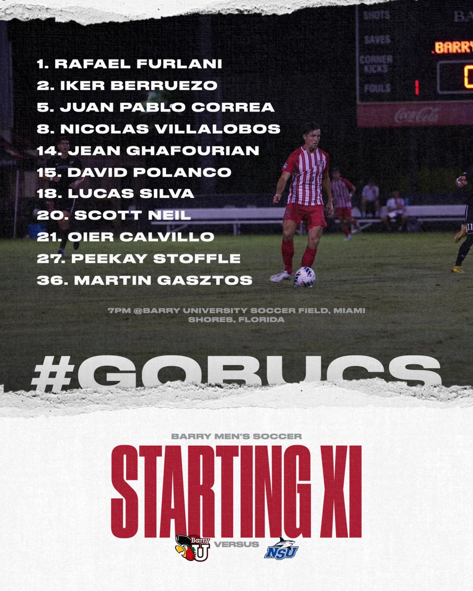 Your Buc starters for tonight's match 🚨!!

#barryusoccer | #gobarrybucs