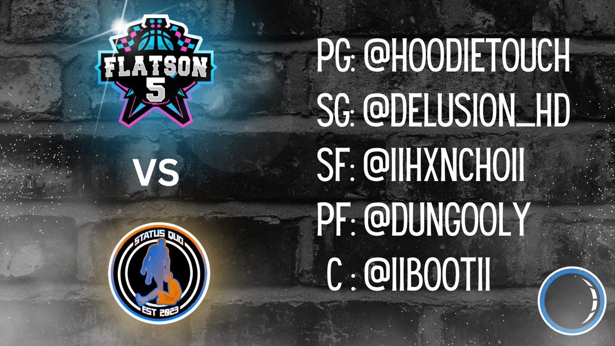 🚨Flatson Five VS. @StatusQuo in Round 3 of the <a href="/MagicGaming/">Magic Gaming</a> Draft Eligibilty Tournament Sponsored by <a href="/budlight/">Bud Light</a> @ 11PM Eastern!🚨

PG <a href="/HoodieTouch/">Touch</a> 
SG <a href="/Delusion_HD/">Jon-Jon🥇</a> 
SF <a href="/llHxncholl/">‏ٌ</a> 
PF <a href="/Dungooly/">Dunga</a> 
C <a href="/llbootll/">.</a> 

twitch.tv/lihxnchoil

<a href="/youfamousenough/">2KL</a> @inetworksports @psntornado