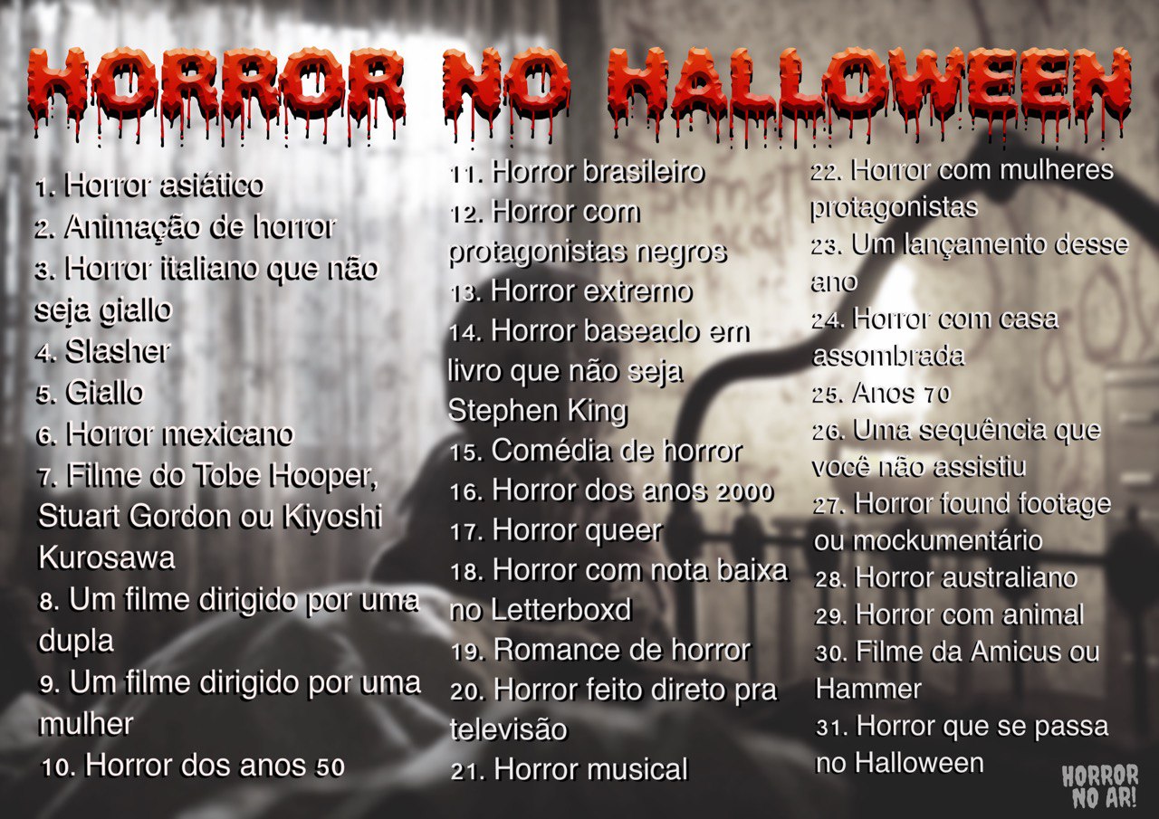 Horror no Ar on X: 31 dias, 31 filmes. O desafio 'HORROR NO