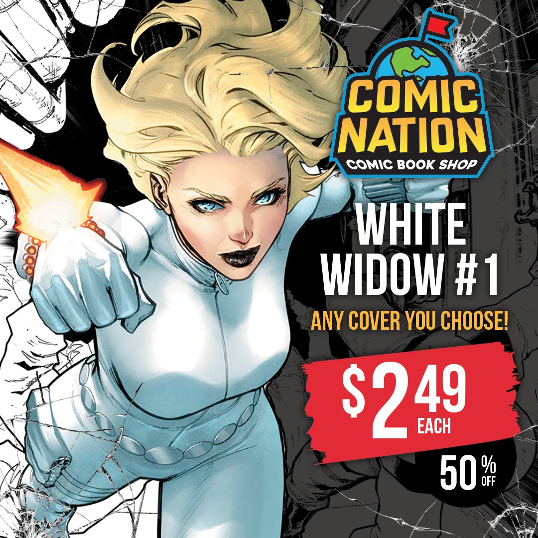ComicNationUS's tweet photo. THE WIDOW'S STING OF SAVINGS! Get your hands on WHITE WIDOW #1 for ONLY $2.49! That's right, choose ANY open order variant at a stunning 50% OFF the cover price! Limited-time offer! Pre-Order now! https://t.co/X6Z3ntvY1x https://t.co/mKFFTnB8Ee