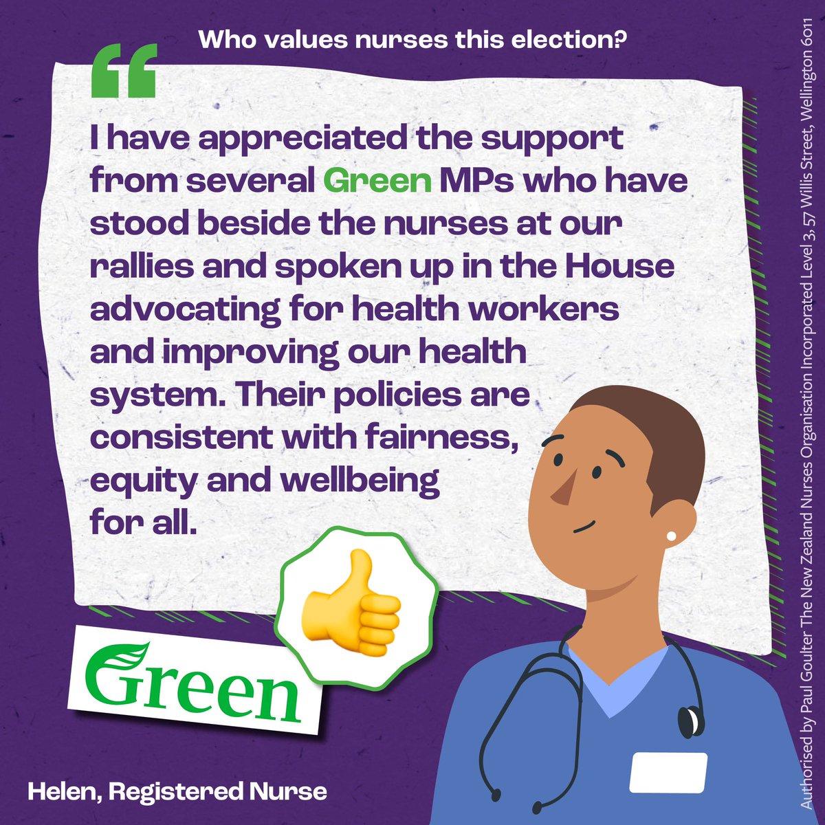 Stoked that the Greens received positive feedback by @NZNOAotearoa in this election’s scorecard. We will continue fighting for pay parity, safe working conditions and liveable incomes for students to ensure our health workforce can thrive! Read more: maranga-mai.nzno.org.nz/scorecard