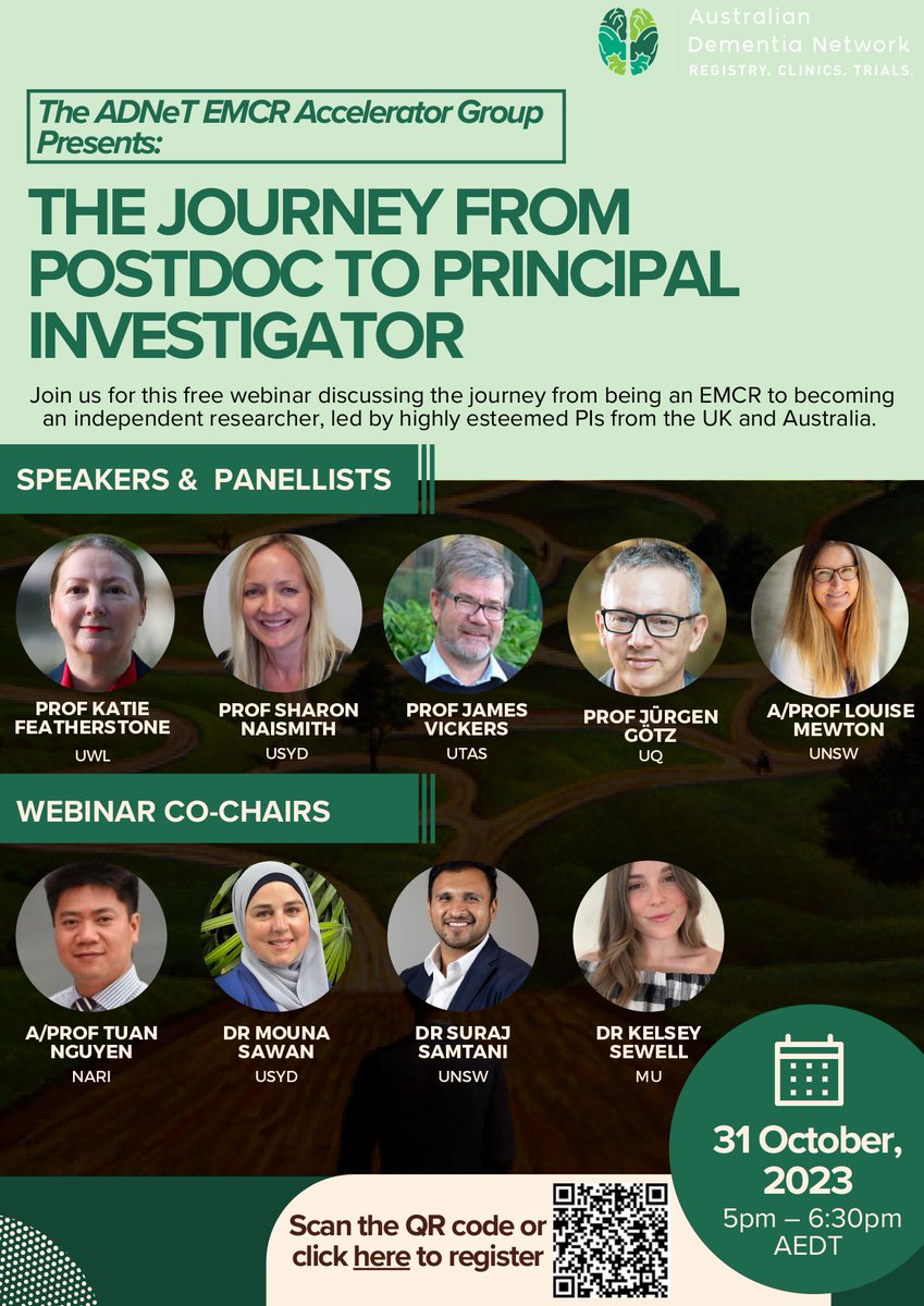 Join the ADNeT Early-Mid Career Researcher Group for their next webinar 'The journey from postdoc to principal investigator'. A fantastic selection of esteemed speakers from Aus & the UK sharing their knowledge of becoming independent researchers. When: 31st October, from 5pmAEST