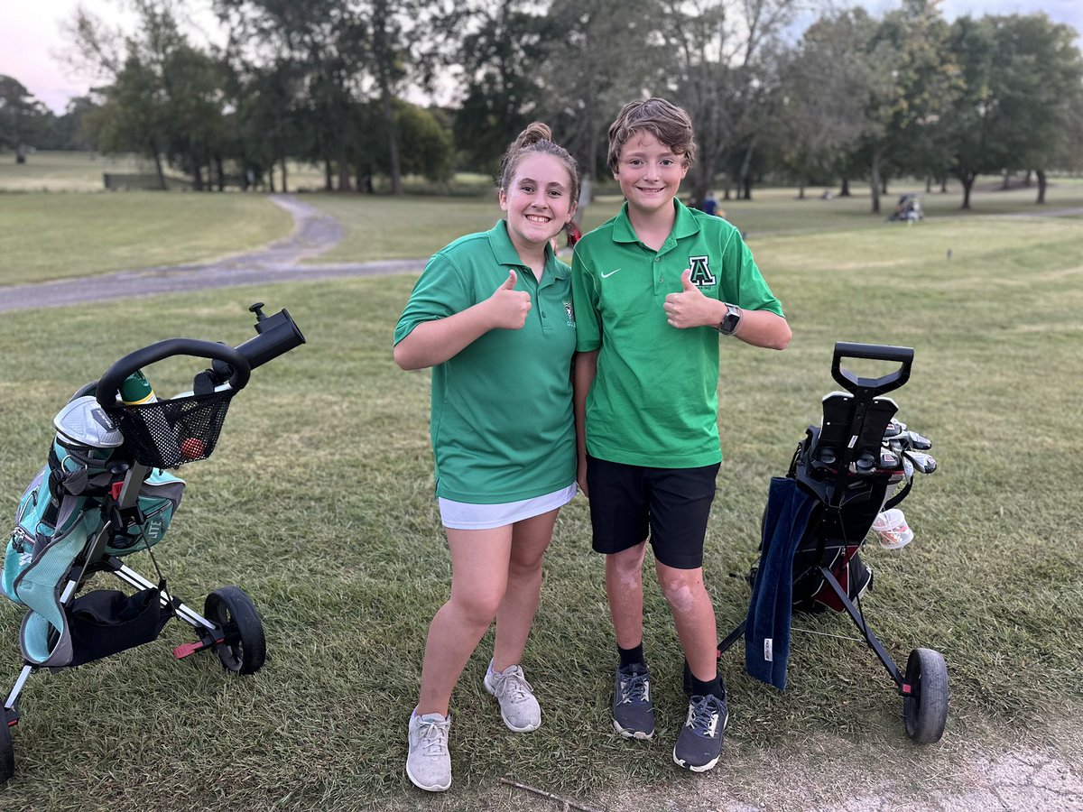 AMS Golf!  Today came back to the Elks and played back 9. Little practice before fall break. Yesterday had 2 players with a personal best at the Elks. Annabelle Cudd 53, Aiden Viktora with a 54!  Go Tigers!