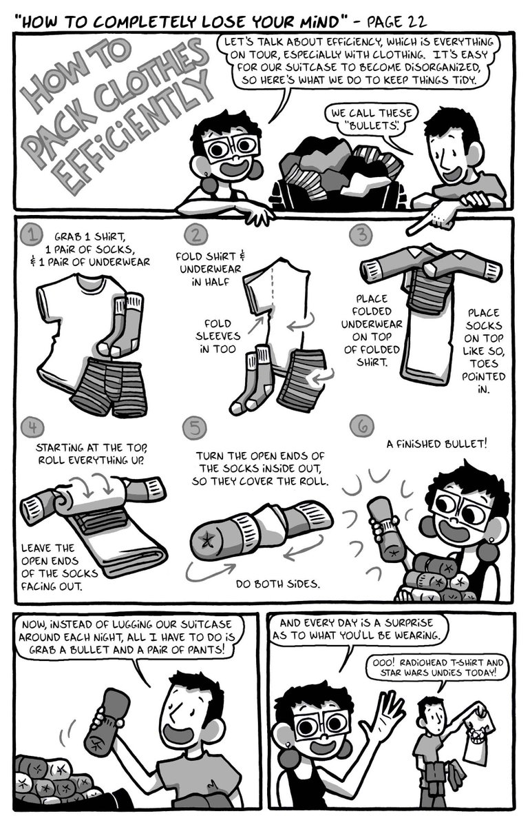 This How-To page from my graphic novel is a packing hack that we use when we’re traveling. It really helps with space in the car, AND with freeing up brain space deciding what to wear everyday!
Have you preordered my book yet? If you got it from <a href="/bookshop_org/">Bookshop.org US</a> you’d have it by now