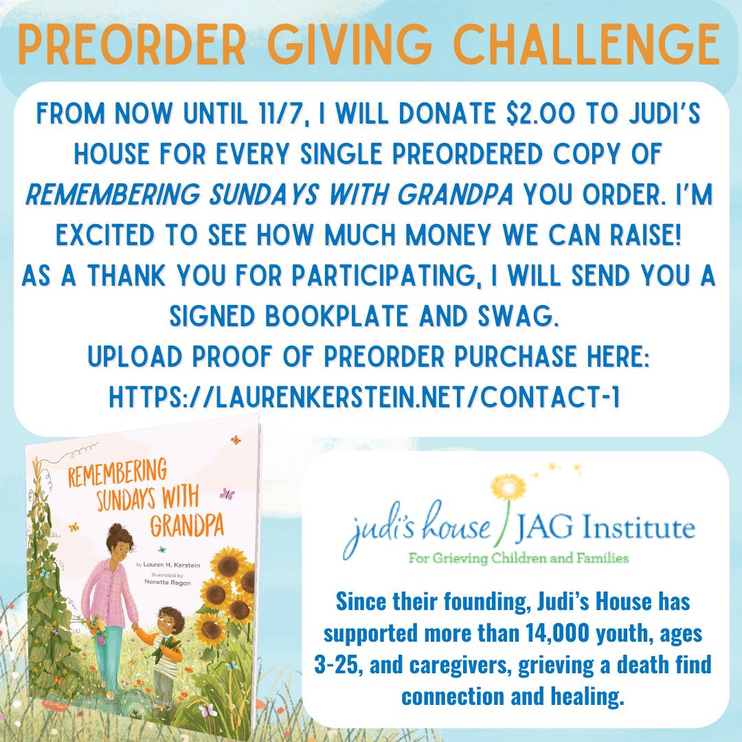Lauren H. Kerstein is taking an X break! (@laurenkerstein) on Twitter photo Let's support the amazing care <a href="/JudisHouse/">Judi's House/JAG Institute</a> provides to children and families!
#booktwitter #books #writingcommunity #readingcommunity #WednesdayMotivation #WednesdayVibe #GivingChallenge #booksbooksbooks #kidlit #kidlitart <a href="/BeamingBooksMN/">Beaming Books</a> #amreading #donation #community Let's support the amazing care <a href="/JudisHouse/">Judi's House/JAG Institute</a> provides to children and families!
#booktwitter #books #writingcommunity #readingcommunity #WednesdayMotivation #WednesdayVibe #GivingChallenge #booksbooksbooks #kidlit #kidlitart <a href="/BeamingBooksMN/">Beaming Books</a> #amreading #donation #community