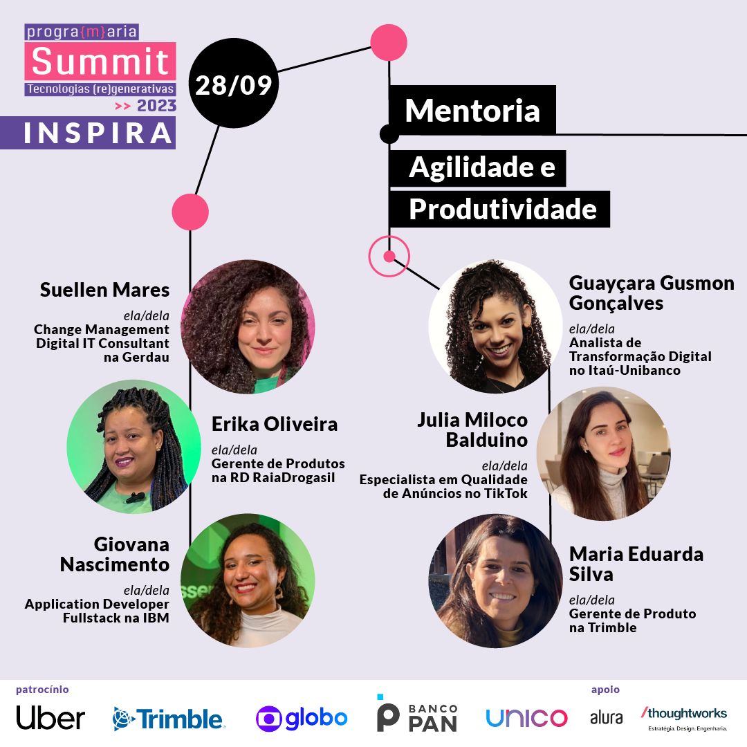programaria's tweet image. É AMANHÃ!!! Arraste até o final para entender melhor como será a dinâmica das mentorias #PrograMariaSummit2023
➕ Informações importantes para você: 🖥 Todas as mentorias e palestras do dia 28/09 #INSPIRA são totalmente on-line, não teremos atividades presenciais neste dia.
