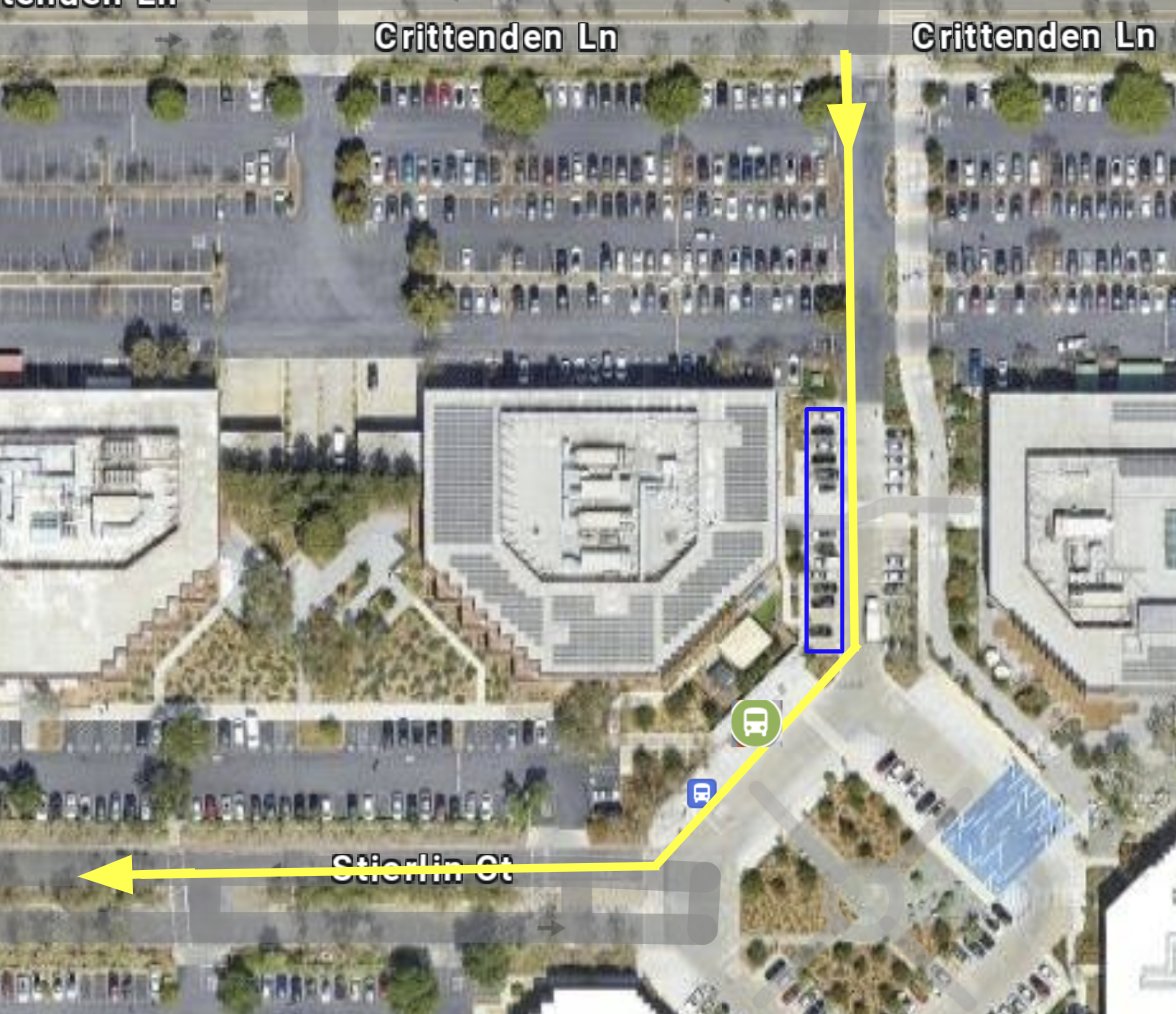 MVgoShuttle's tweet photo. Attention Route B riders.  Effective 09/28/23 - 10/10/23, the Crittendan Lane stop will be temporarily relocated to the Stierlin Court Round-about.  See attached picture for location. https://t.co/0pt7WE4nOg