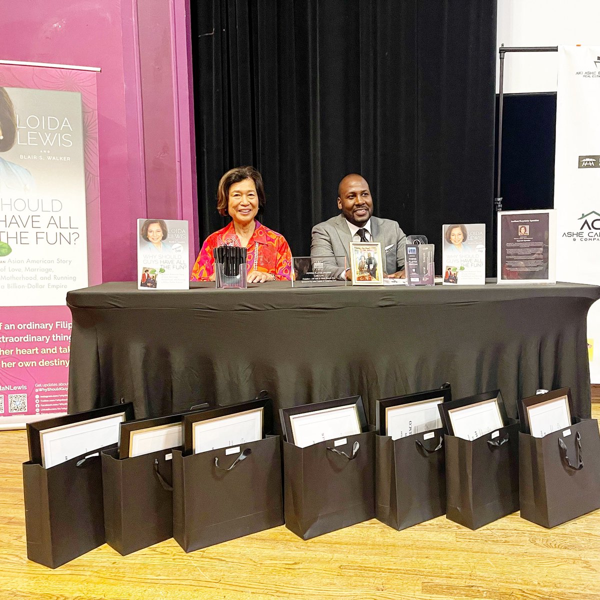 AkiAshe's tweet photo. Our founder of the Power Player Awards, Aki Ashe @akiashe , on stage with author, CEO, and philanthropist Loida Lewis @loidanlewis just before he was about to start the show! https://t.co/Q1CT3h0OtW