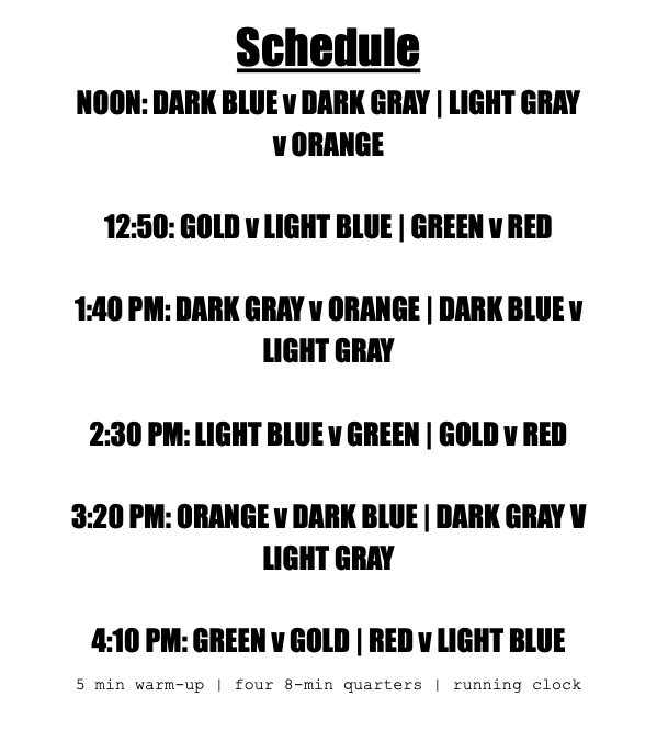 The game schedule for Sunday: