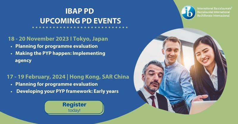 ibpyp's tweet image. Discover PD opportunities which support schools in developing their capacity to implement IB programmes with our upcoming ‘Planning for programme evaluation' workshops:
Tokyo, Japan: bit.ly/3ESGtLF
Hong Kong, SAR China: bit.ly/46ts4Bo
#IBAP
