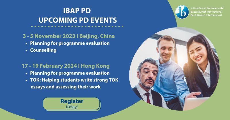 Discover PD opportunities which support schools in developing their capacity to implement IB programmes with our upcoming ‘Planning for programme evaluation' workshops: Beijing, China: bit.ly/3PWQxde Hong Kong, SAR China: bit.ly/46ts4Bo #IBAP