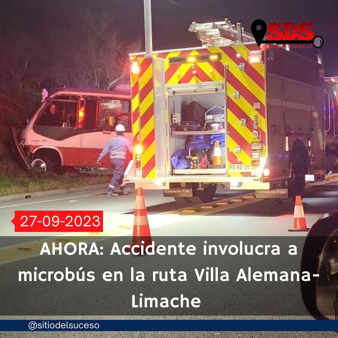 sitiodelsuceso's tweet photo. AHORA VILLA ALEMANA: Choque de microbús contra poste en Ruta F-62, sector Lo Hidalgo. Congestión vehicular en ambos sentidos https://t.co/pbubj1lIct