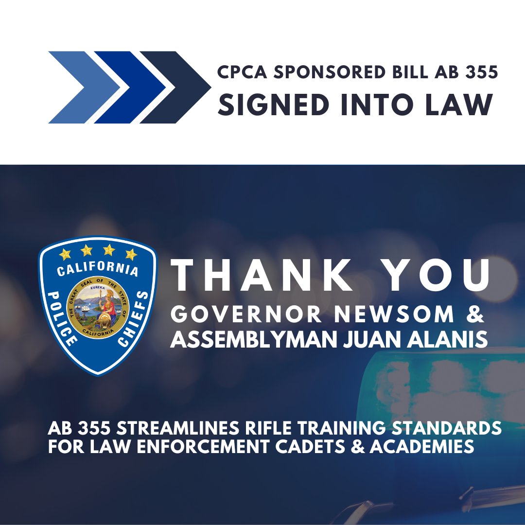 California Police Chiefs Association (@capolicechiefs) on Twitter photo We want to extend our heartfelt gratitude to <a href="/CAgovernor/">Governor Gavin Newsom</a> Gavin Newsom for signing AB 355 into law and to Assemblyman <a href="/JuanAlanisCA/">Assemblyman Juan Alanis</a> for his tireless efforts and dedication to working alongside the California Police Chiefs Association through the process. We want to extend our heartfelt gratitude to <a href="/CAgovernor/">Governor Gavin Newsom</a> Gavin Newsom for signing AB 355 into law and to Assemblyman <a href="/JuanAlanisCA/">Assemblyman Juan Alanis</a> for his tireless efforts and dedication to working alongside the California Police Chiefs Association through the process.