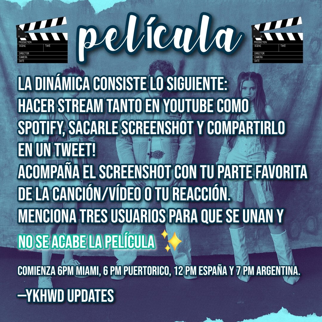 🛸PRIMERA DINÁMICA
¡El día de mañana queremos celebrar el estreno de "PELÍCULA" haciéndole stream!
Por cada vista en YouTube o stream en Spotify saca ss y compártelo con tu parte favorita junto con la frase: DE PELÍCULA
¡No te olvides de mencionarnos y a tres amigos!