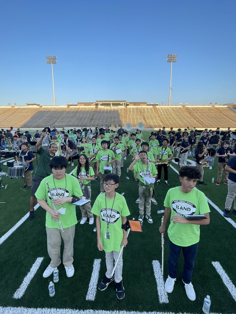 We just had our rehearsal for Bandfest!! Come and see ALL GISD BANDS perform at HBJ Stadium at 6:30 on Monday! 💚🎶 #WebbAllStars #EarnYourFire