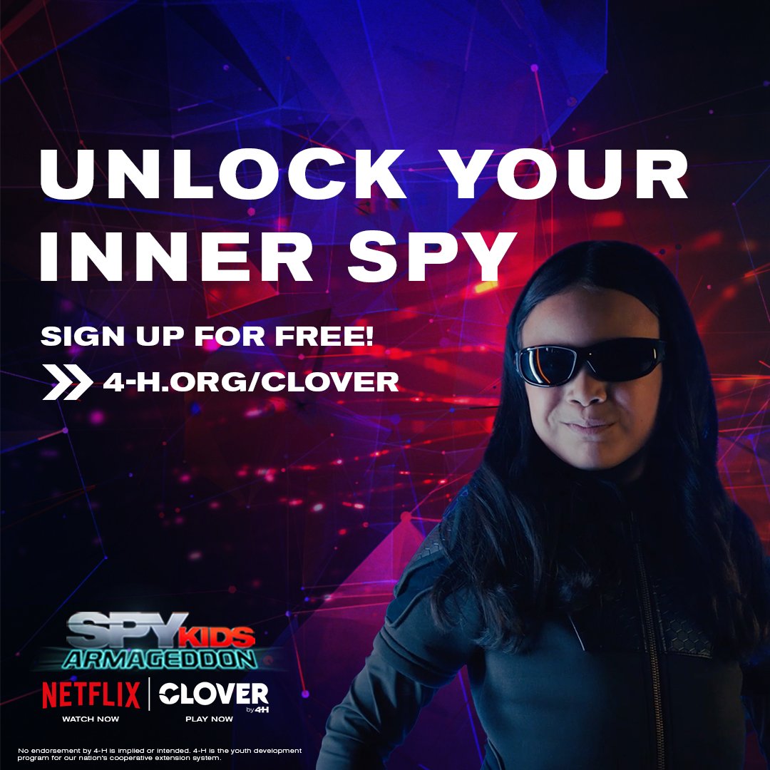 4H's tweet image. Spy mode ACTIVATED.  😎 Put on your coolest shades – you’ve got a mission waiting for you at bit.ly/3ruWAMw #GAMECLOVER #CLOVERby4H #SpyKidsArmageddon