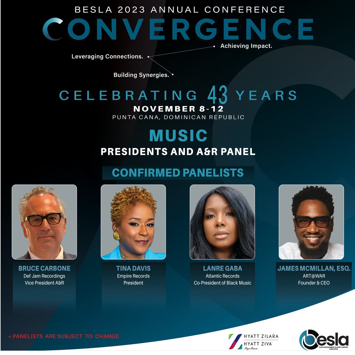 BESLA is excited to introduce our esteemed panelists for this year's annual conference "MUSIC: PRESIDENTS AND A&amp;R panel!" We can't wait to hear their insights. Who are you most excited to see? #BESLA #BESLAAnnualConference #Convergence