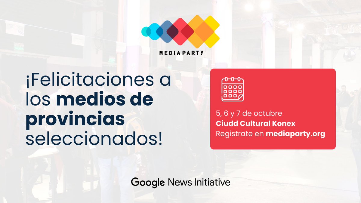 mediapartyorg's tweet photo. Anunciamos los medios del interior seleccionados para venir a la #MediaParty🎉 gracias a @GoogleNewsInit. 

¡Felicitaciones a todos los seleccionados! 

👉https://t.co/joegK6WpuF https://t.co/yymPsMU9az