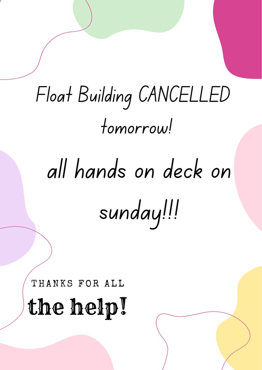 RossClassOf27's tweet photo. TOMORROW ➡️ FLOAT BUILDING CANCELED‼️

BE THERE SUNDAY - ALL HELP NEEDED! 🐏 https://t.co/13f8VV8siZ
