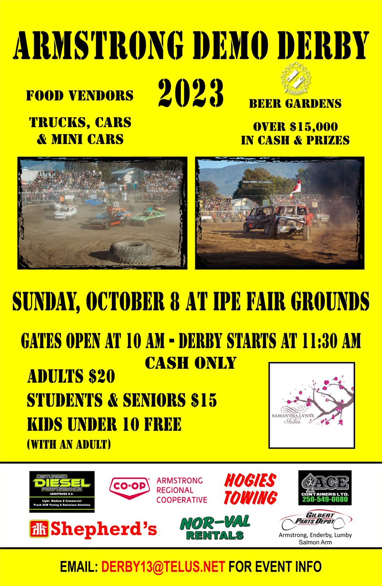 🚨ATTENTION🚨 #ARMSTRONG

The Demolition Derby is COMING........  Rev Up Those Engines!!! 🏎🚗🏍🚘

#okanagan #similkameen #nicolavalley #kamloops #kelowna #vernon #penticton #summerland #salmonarm #osoyoos #oliverbc #winecountry #lumby #keremeos #sicamous #similkameen #shuswap