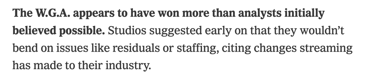 They were wrong about how much the WGA could win

Analysts often look at things w the perspective that what corporate bosses say is actually true.

We strike. Shut things down and make them choose. Thats how power works.

Lets take that understanding into our scripts!

#WGASTRONG