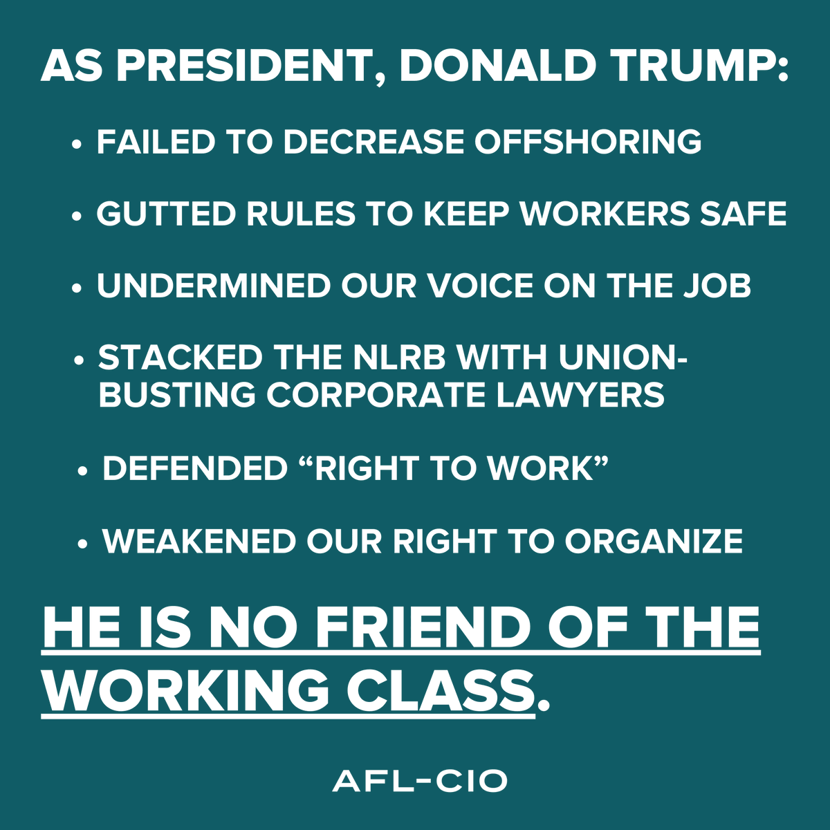 AFLCIO's tweet photo. Donald Trump: “I spent my whole life fighting for you—working people.” 

A bold-faced lie. https://t.co/AR47bXEgd6