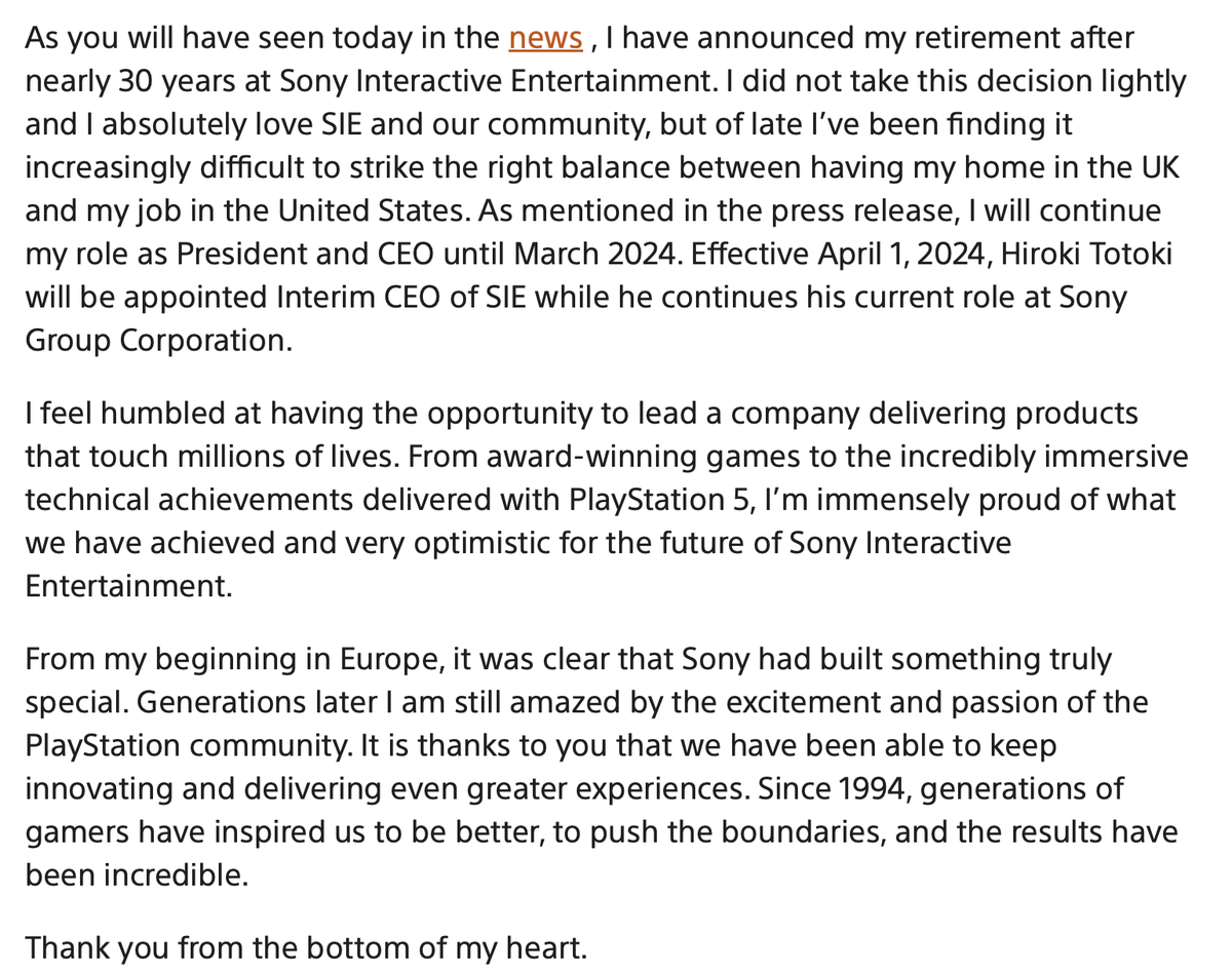 DJLouieStylesTV's tweet photo. Expressing his gratitude to the #PlayStation community, #JimRyan has revealed his intention to step down from his role at #SonyInteractiveEntertainment in March 2024.  

Read More: https://t.co/V1TaLpdGgr https://t.co/BjtMxc8F1z