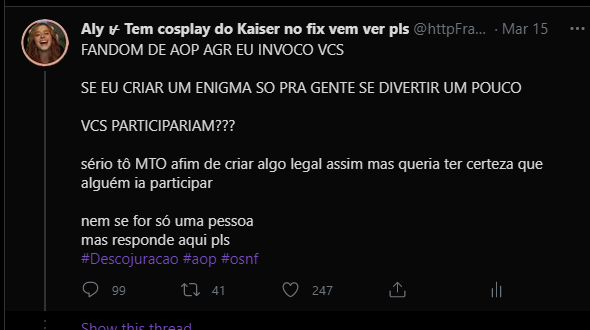 OrdemWeb's tweet photo. 15 Março de 2021 o OW fazia um de seus primeiros enigmas. Juntamente com
@_trizbadass  Preparades para uma nova era do Ordem Web??   Mantenham os olhos bem abertos, cobaias.   #OrdemWeb #OrdemParanormal #OPQuarentena 🦋 https://t.co/n27ZF78jGT
