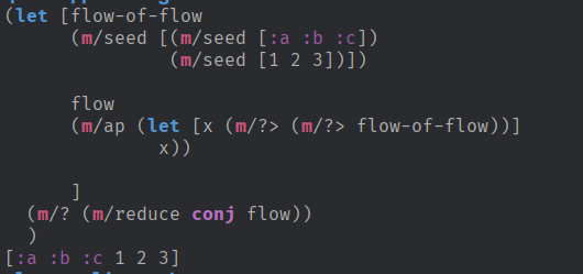 reedho's tweet photo. #NoteToSelf Yesteday i learn from #clojure #missionary slack that basically flow of flow is okay as it was like collection of collection. 

https://t.co/1OVxmEpatG https://t.co/UFKKse0rBe