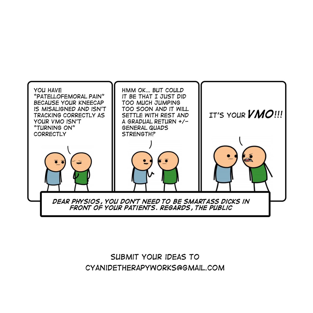 Cyanide_Therapy's tweet photo. @AdamMeakins It's always VMO.

BUT you know you're an ELITE physio if it's also "ITB lengthening". https://t.co/HQUXOoxL8u