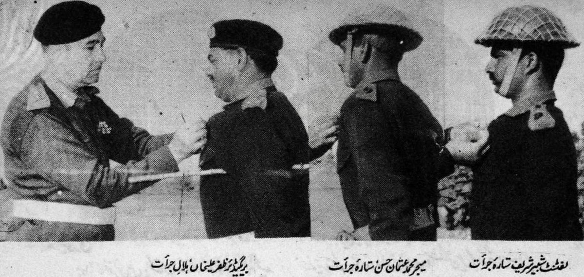 meemainseen's tweet photo. C in C decorating officers with gallantry awards on a visit to Chamb-Akhnur Sector after #SeptemberWar
Shabbir Sharif (right-most) recipient of Sitara e Jurrat would later earn Nishan e Haider, awarded posthumously for his heroics in Sulemanki-Fazilka sector in #DecemberWar of 71 https://t.co/g3uQgbKWoh