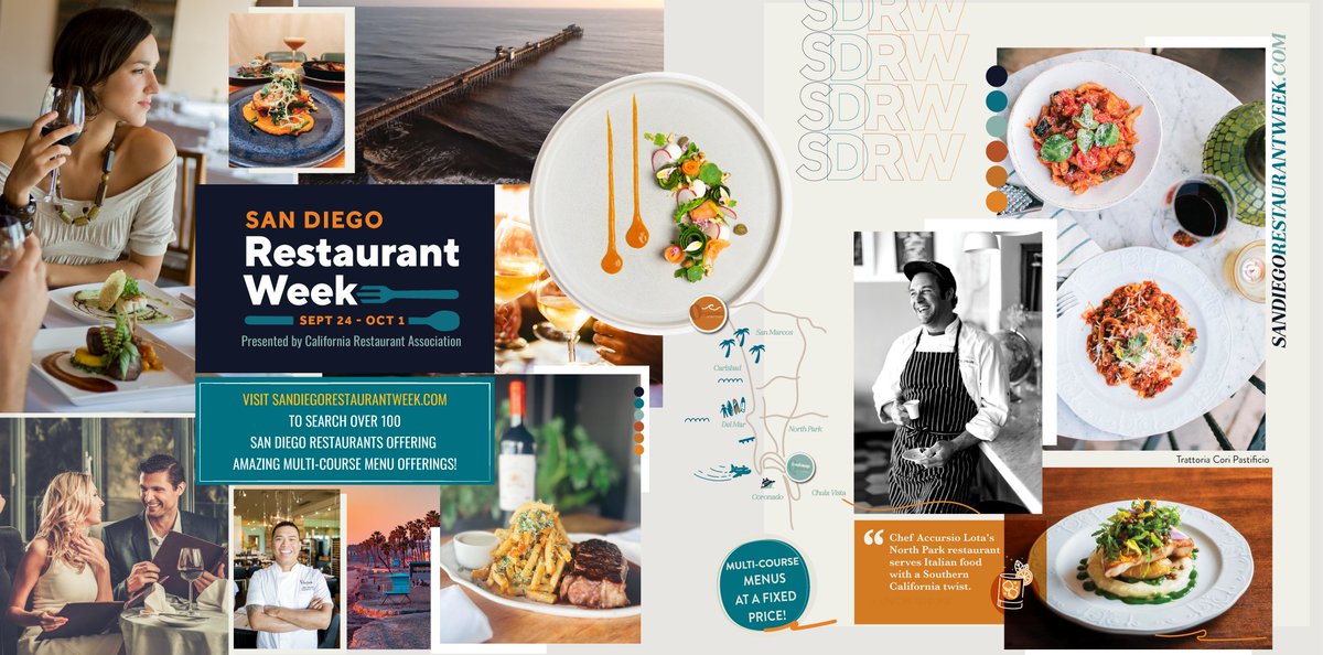World-Class Dining meets World Class San Diego Experiences during San Diego Restaurant Week (Sept 24-Oct 1). Explore 100+ restaurants offering multi-course menu offerings including wine and cocktail pairings.  Visit SanDiegoResturantWeek.com for more information!