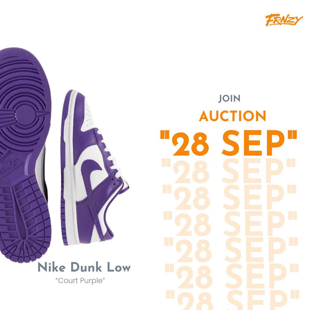 FRNZYLiveShop's tweet photo. The Nike Dunk Low “Court Purple” is not not an auction you’d want to miss out on (DOWNLAOD FRNZY APP) to get daily exclusive deals on high heat items just like this one for a fraction of the price 
 #offwhiteairforce1 #offwhite  #offwhitenike #nikeoffwhite https://t.co/68QQ06vEWb