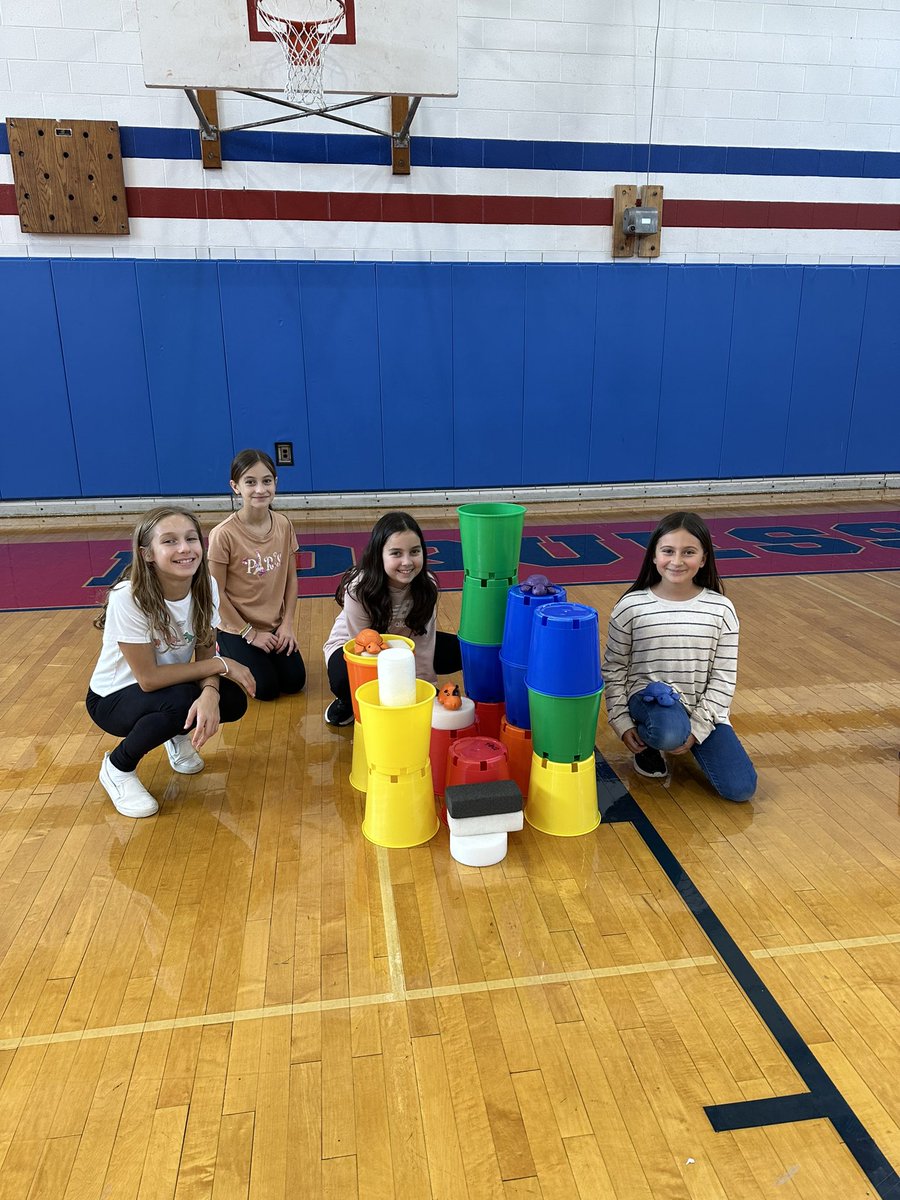 Angry birds throwing game was a hit with 5th grade today! Gave them time to build a structure that held 3 animals on 3 different levels. After they threw to the structures to try to get the animals to fall to the floor. The team to eliminate all 9 animals first wins. #PhysEd
