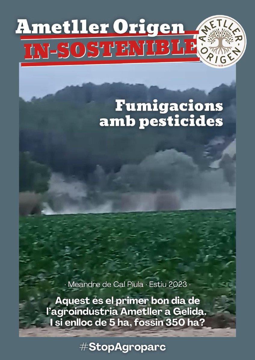stopagroparc's tweet image. L&apos;empresa Ametller Origen no és ni #SOSTENIBLE ni #ECOLÒGIC ni res que tingui a veure amb el que predica. 

Si en 5ha fa això, que ens espera amb les 350ha d&apos;agroindústria que vol construir al Penedès!!??

Si volen saber més nosaltres continuem informant: stopagroparc.cat