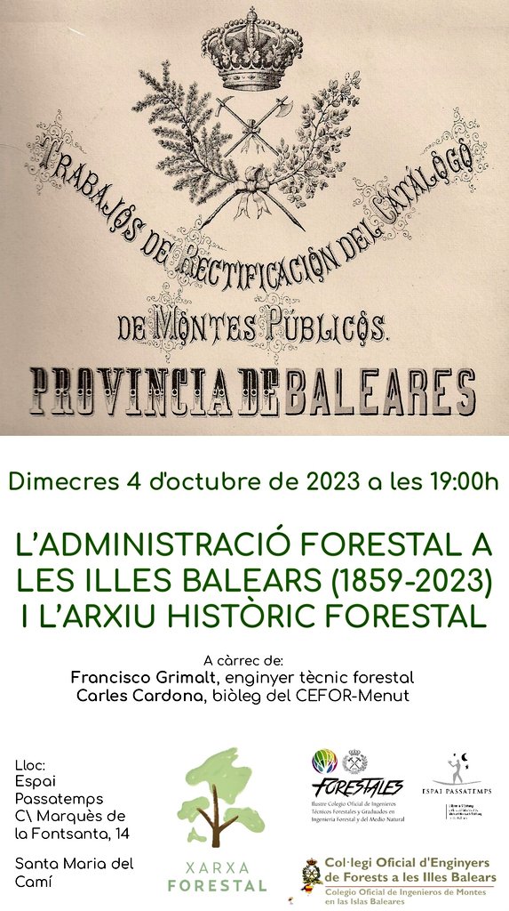 xarxaforestal's tweet photo. T'agradaria conèixer com ha estat l'administració #forestal a Balears durant + de 150 anys? 
O quines actuacions de gestió i millora forestal, restauració, o inclús proposta de creació de parcs naturals es van fer el segle passat? 
📅 Us esperem el proper dia 4 d'octubre! 🌳📗📜 https://t.co/KgVWVyASIk