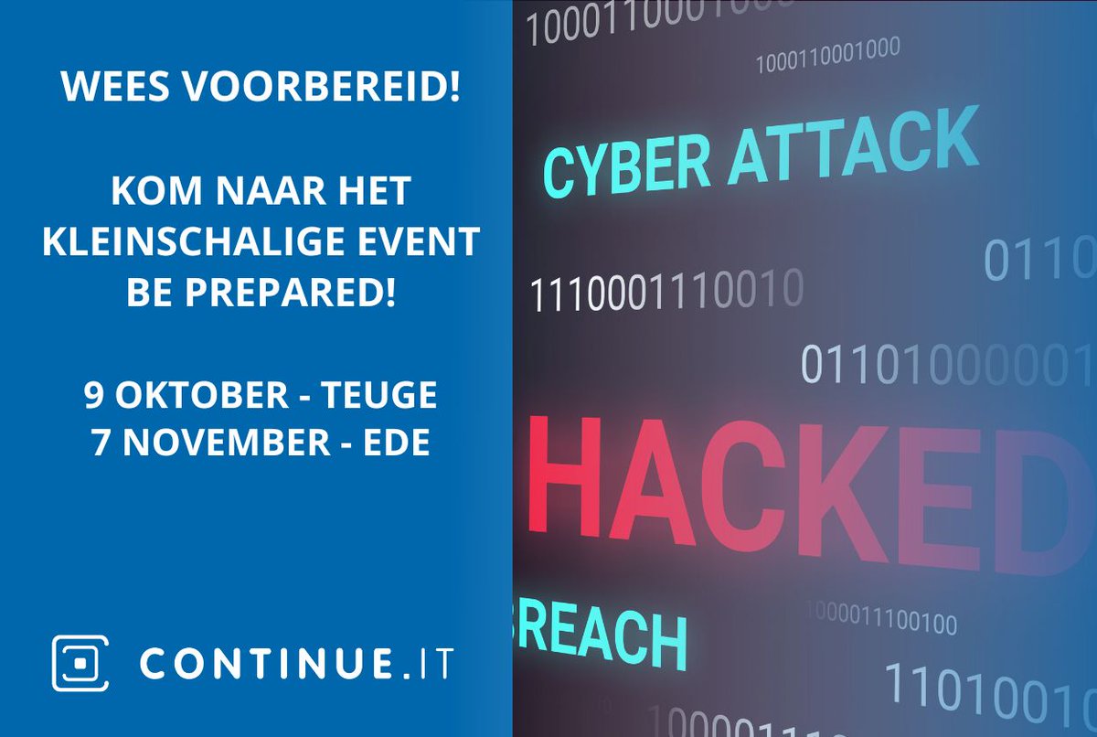 Voor het kleinschalige en interactieve event Be Prepared hebben we professionals uitgenodigd die ons vanuit hun ervaringen laten beleven hoe het is om slachtoffer van een cyberaanval te zijn.

Meer info en aanmelden 👉 buff.ly/48HzMKr