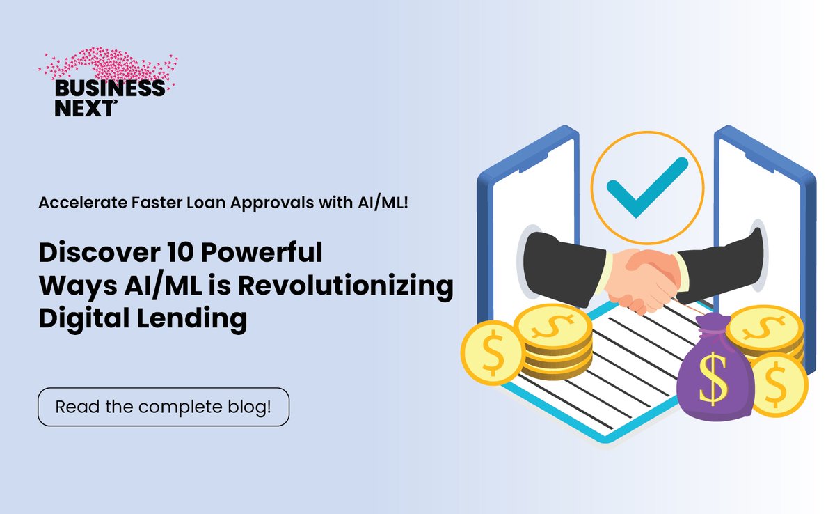 AI-powered lending solutions are reducing the average loan approval time from days to just minutes. Curious to see how #AI &amp; ML is transforming lending? Read our latest blog, "10 Powerful Ways AI/ML is Revolutionizing #Digital #Lending," here, hubs.ly/Q023F8qy0