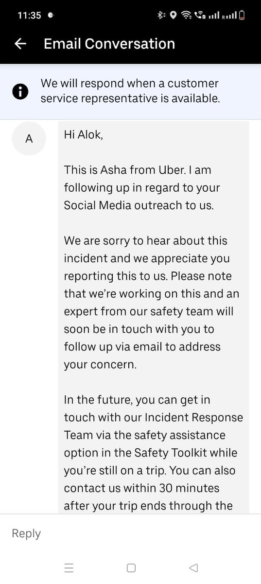 Pragya_2349's tweet photo. @UberINSupport This the response. We never received a call. No action has been taken. Sad to see @UberINSupport @Uber_India just want to use big words but don’t care about safety. https://t.co/FAOd0Ukqvr